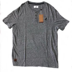 Kangol 3 button T-shirt, Heather grey, soft T